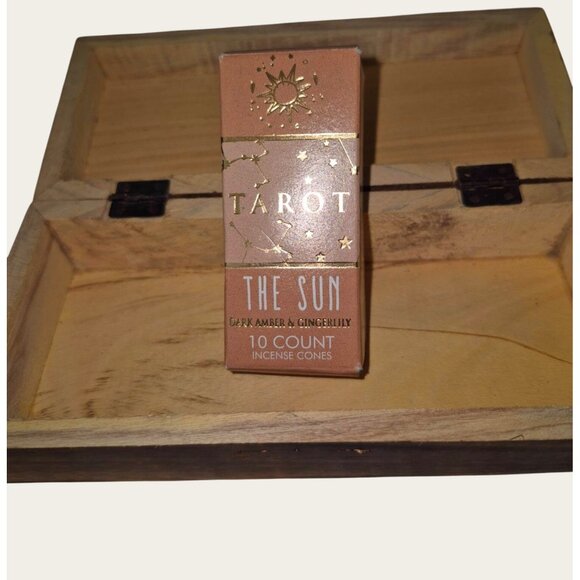 Handcrafted Wooden Incense Box Carved Floral Design10 Count Tarot The Sun Incens - Picture 4 of 8
